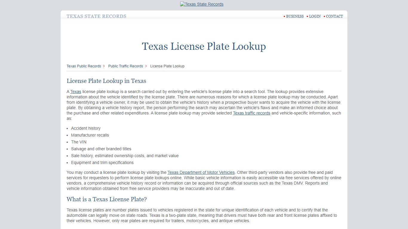 Texas License Plate Lookup | StateRecords.org